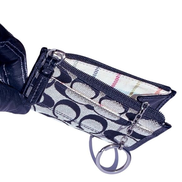 Coach NEW Leather and Jacquard Mini Skinny ID/Coin Purse/Key Ring - Picture 8 of 8